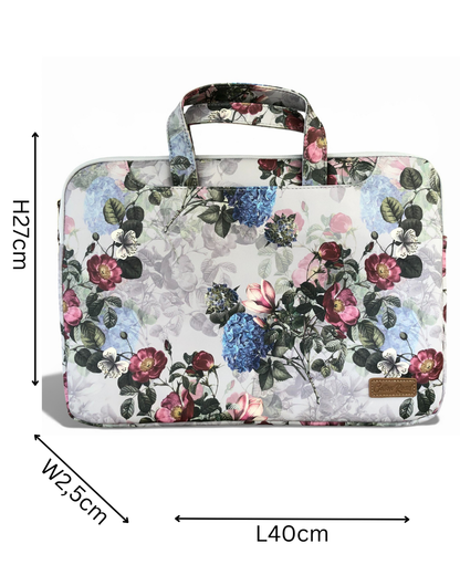 Cotton Road Laptop Bag: GREY FLORAL PVC Bag / Carry Sleeve with Padded Inner with dimensions