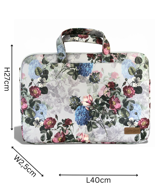 Cotton Road Laptop Bag: GREY FLORAL PVC Bag / Carry Sleeve with Padded Inner with dimensions