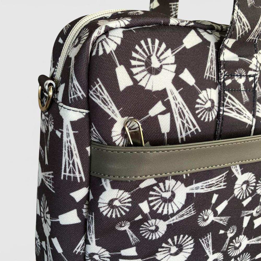 Grey Windmill Cotton Road Laptop Bag with matching sleeve and grey trim