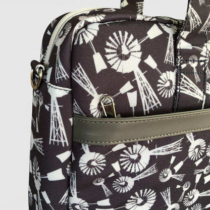 Grey Windmill Cotton Road Laptop Bag with matching sleeve and grey trim