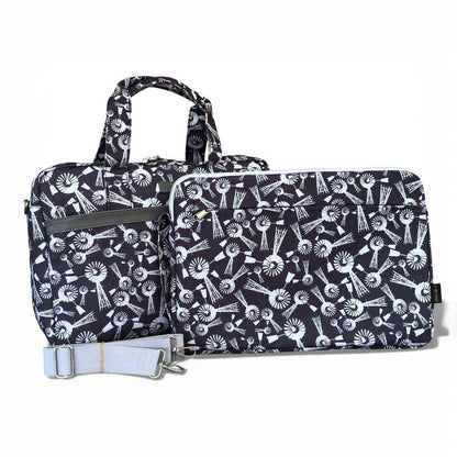 Cotton Road Laptop Bag grey windmill canvas with matching sleeve and adjustable strap for professionals