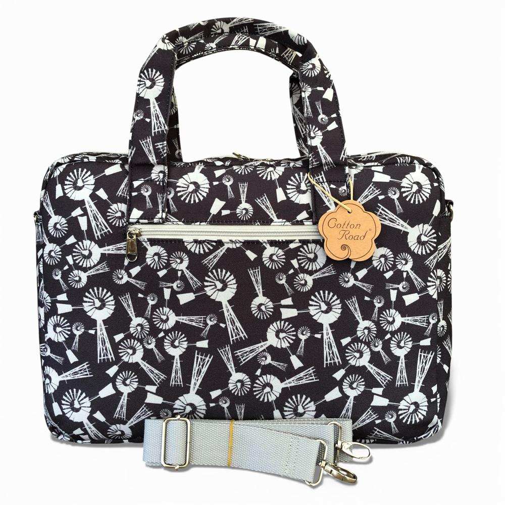 Cotton Road Laptop Bag grey windmill canvas with matching sleeve and grey trim