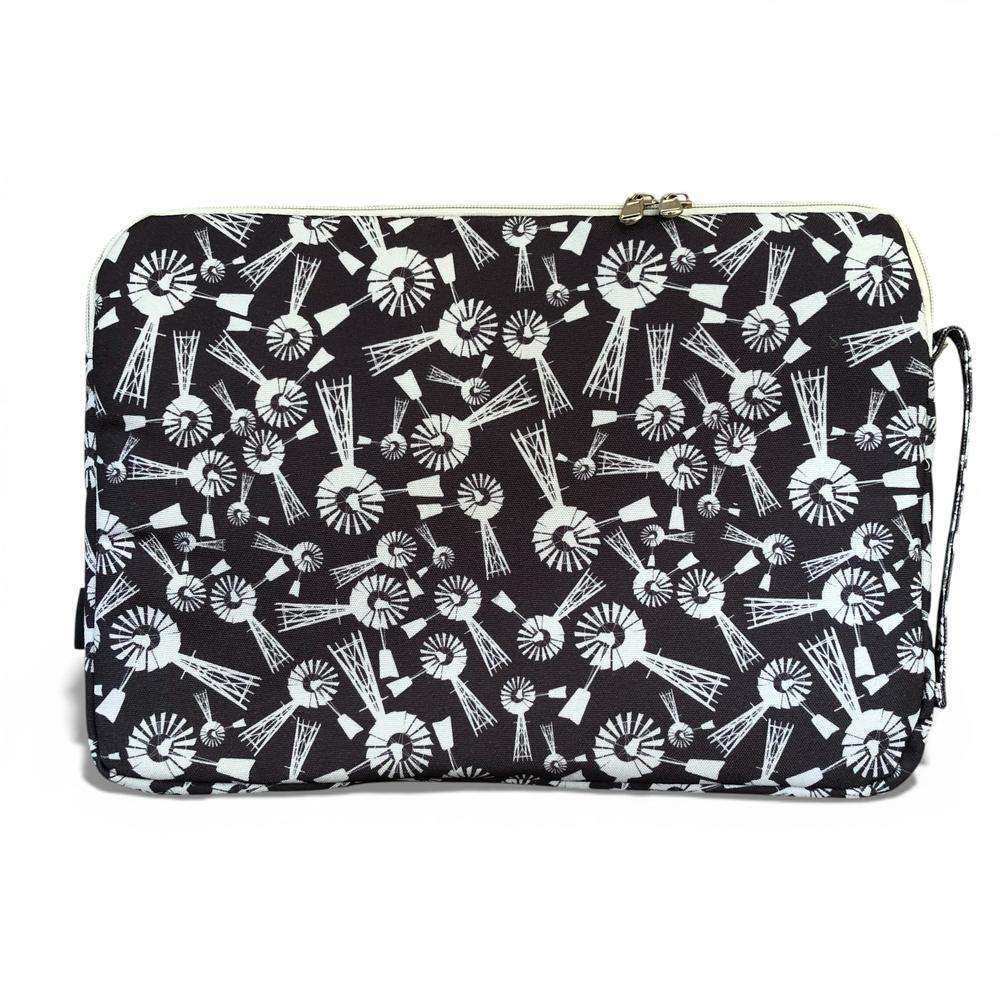 Cotton Road Laptop Bag in grey windmill canvas with matching sleeve and adjustable strap