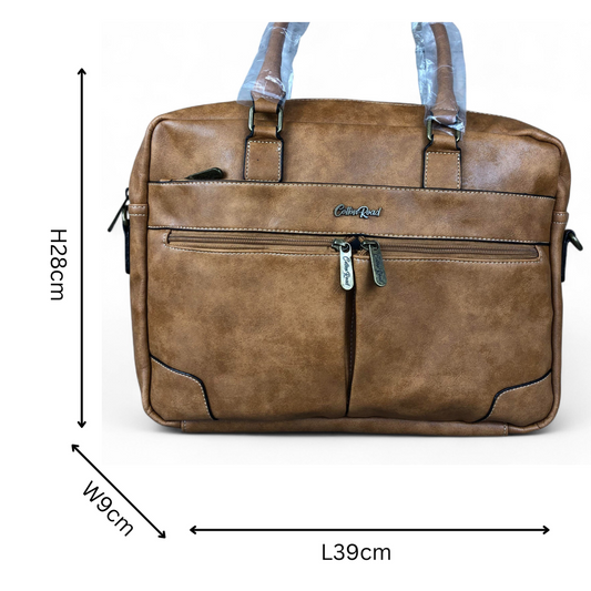 Cotton Road Laptop Bag: KHAKI PU Leather Bag