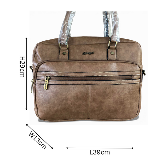 Cotton Road Laptop Bag: KHAKI PU Leather Bag