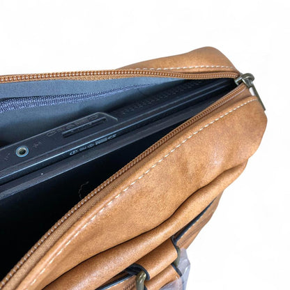 Cotton Road Laptop Bag: KHAKI PU Leather Bag