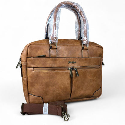 Cotton Road Laptop Bag: KHAKI PU Leather Bag