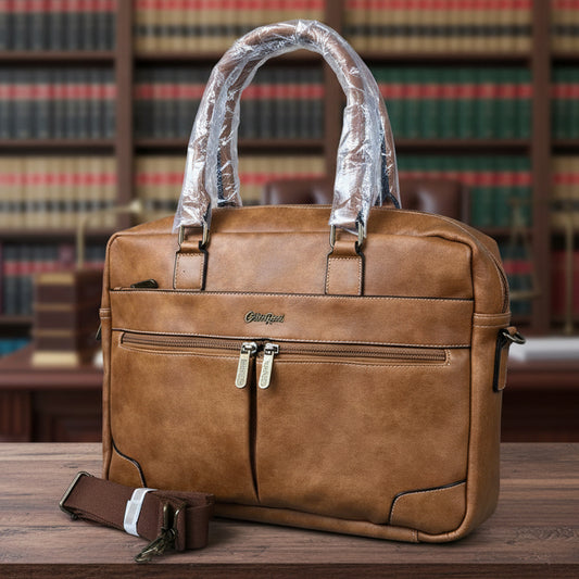 Cotton Road Laptop Bag: KHAKI PU Leather Bag