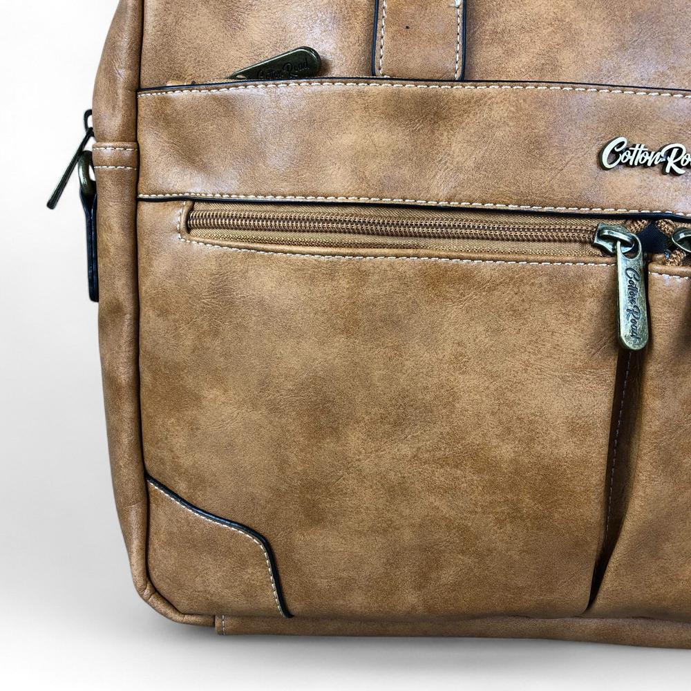 Cotton Road Laptop Bag: KHAKI PU Leather Bag