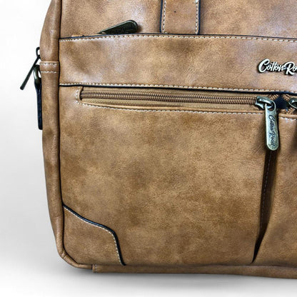 Cotton Road Laptop Bag: KHAKI PU Leather Bag