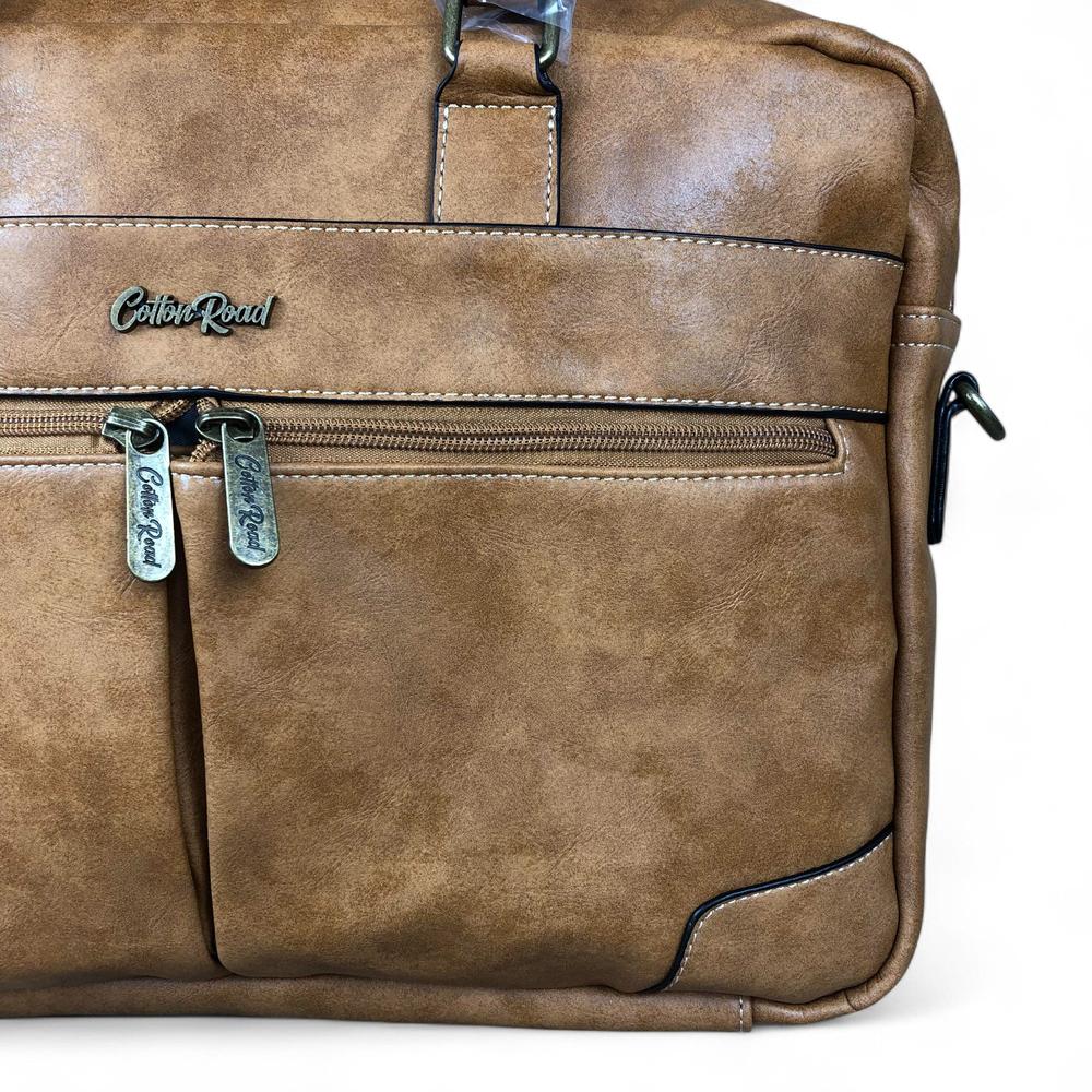 Cotton Road Laptop Bag: KHAKI PU Leather Bag