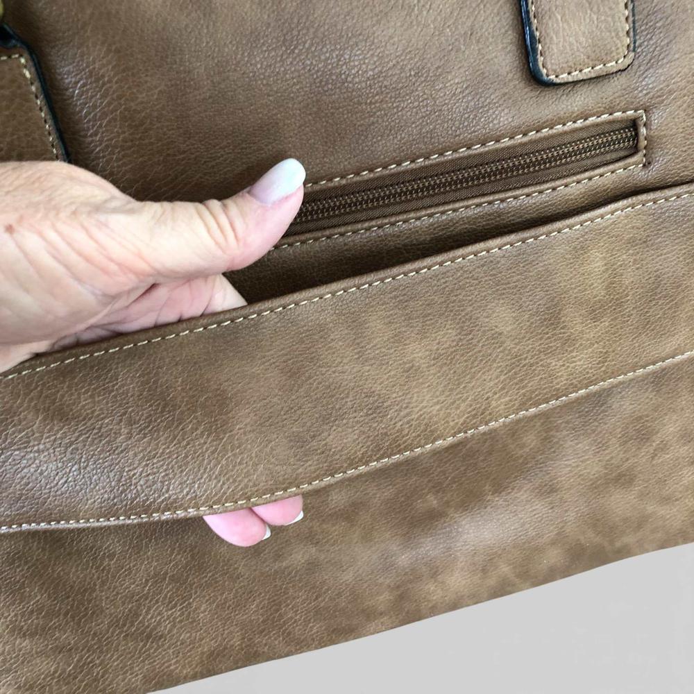 Cotton Road Laptop Bag: KHAKI PU Leather Bag