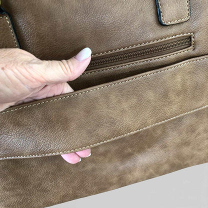 Cotton Road Laptop Bag: KHAKI PU Leather Bag