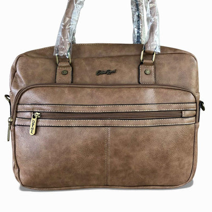 Cotton Road Laptop Bag: KHAKI PU Leather Bag