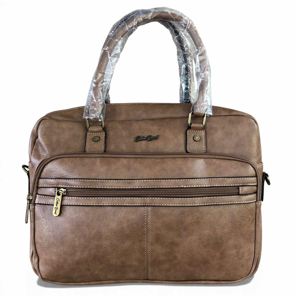 Cotton Road Laptop Bag: KHAKI PU Leather Bag
