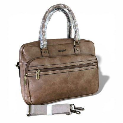 Cotton Road Laptop Bag: KHAKI PU Leather Bag