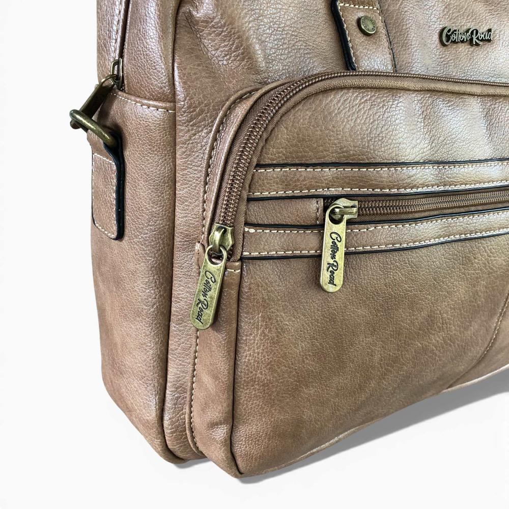 Cotton Road Laptop Bag: KHAKI PU Leather Bag