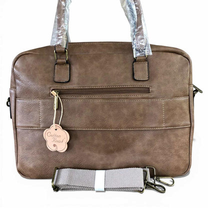 Cotton Road Laptop Bag: KHAKI PU Leather Bag