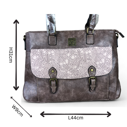 Cotton Road Laptop Bag: MAUVE PU Leather Lace Print Design