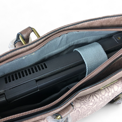 Cotton Road Laptop Bag: MAUVE PU Leather Lace Print Design