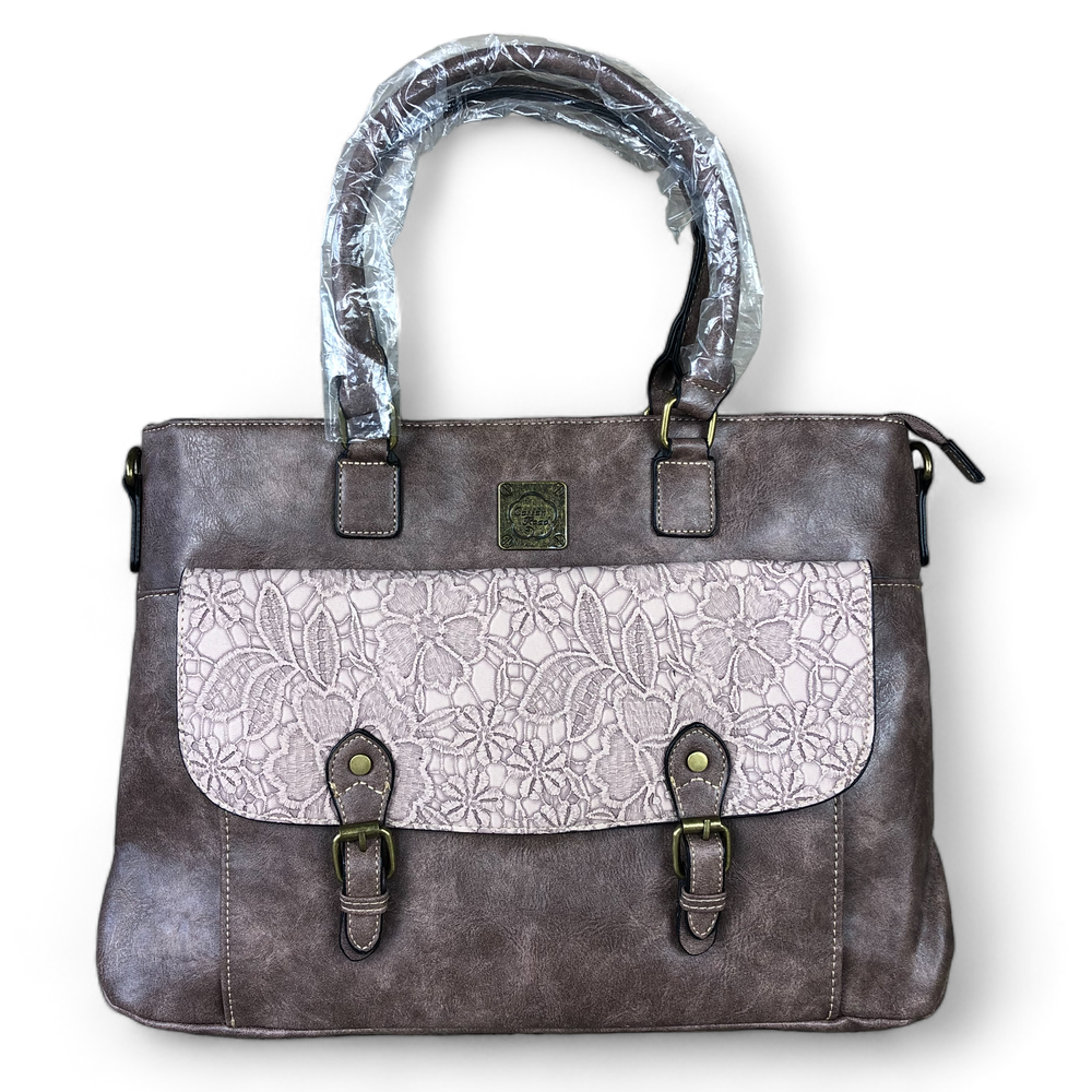 Cotton Road Laptop Bag: MAUVE PU Leather Lace Print Design
