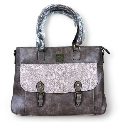 Cotton Road Laptop Bag: MAUVE PU Leather Lace Print Design