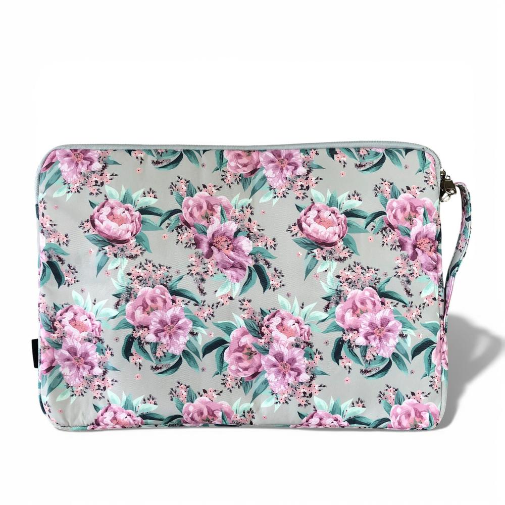 Cotton Road Laptop Bag: MINT GREEN Canvas FLORAL Laptop Bag with GREY Trim and Matching Sleeve COMBO (Copy)