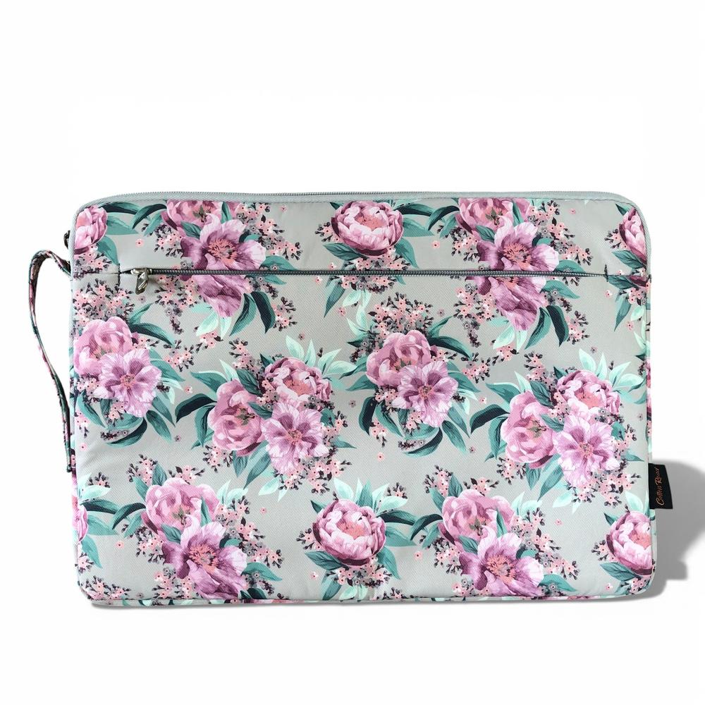 Cotton Road Laptop Bag: MINT GREEN Canvas FLORAL Laptop Bag with GREY Trim and Matching Sleeve COMBO (Copy)
