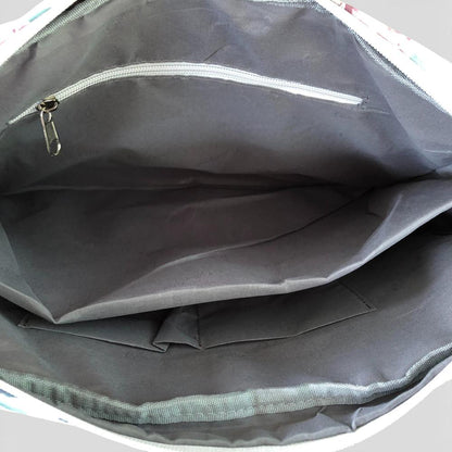 Cotton Road Laptop Bag: MINT GREEN Canvas FLORAL Laptop Bag with GREY Trim and Matching Sleeve COMBO OPEN