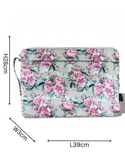 Cotton Road Laptop Bag: MINT GREEN Canvas FLORAL Laptop Bag with GREY Trim and Matching Sleeve COMBO SLEEVE SIZE