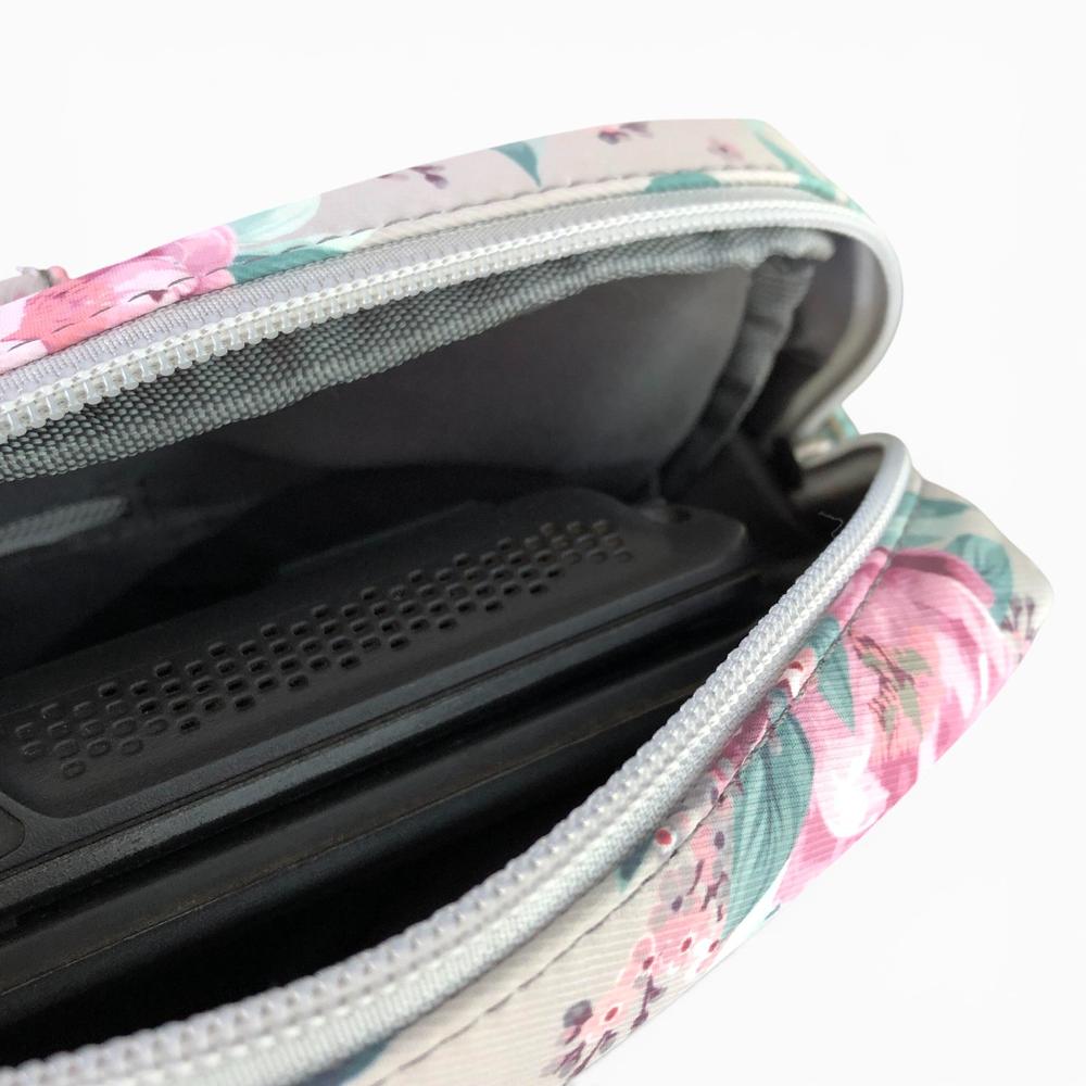 Cotton Road Laptop Bag: MINT GREEN Canvas FLORAL Laptop Bag with GREY Trim and Matching Sleeve COMBO ZIP OPEN