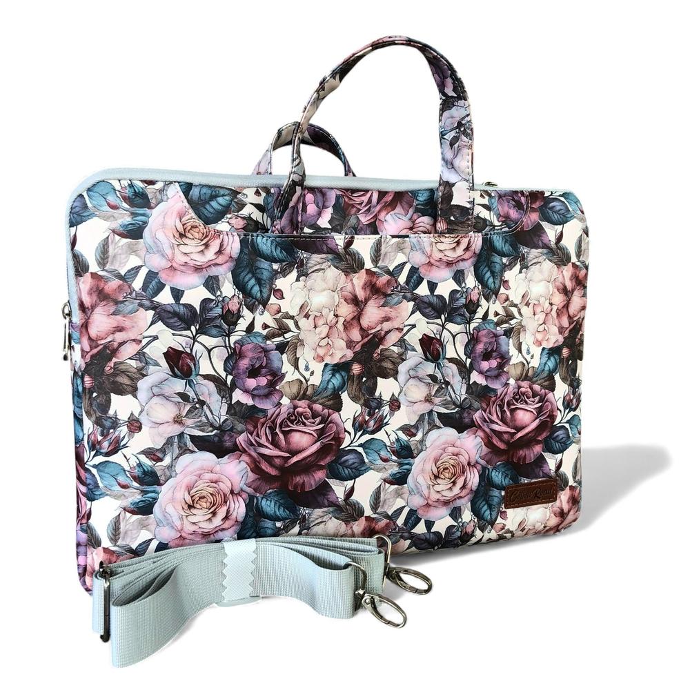Cotton Road Laptop Bag: PINK FLORAL PVC Laptop Bag / Carry Sleeve with Padded Inner