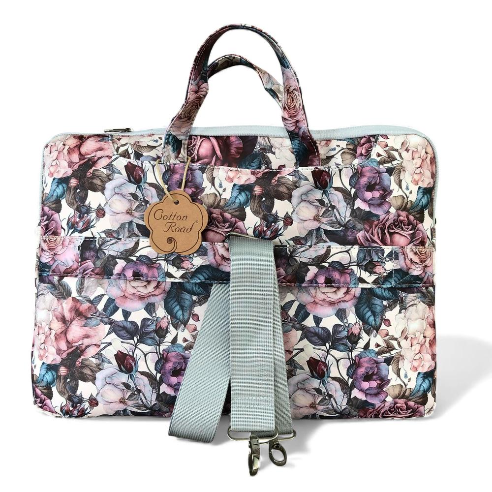 Cotton Road Laptop Bag: PINK FLORAL PVC Laptop Bag / Carry Sleeve with Padded Inner