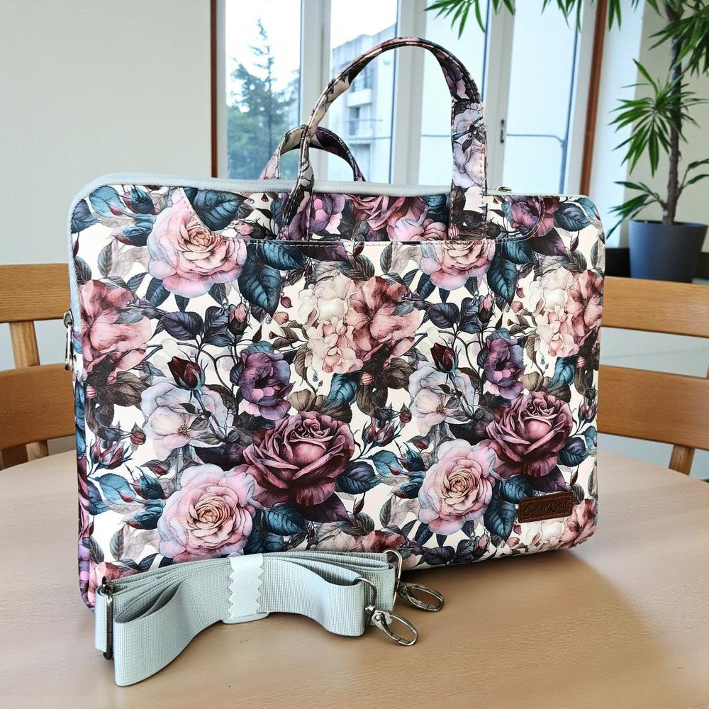 Cotton Road Laptop Bag: PINK FLORAL PVC Laptop Bag / Carry Sleeve with Padded Inner