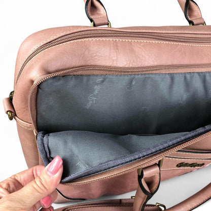 Cotton Road Laptop Bag: PINK PU Leather Bag with FLOWERS