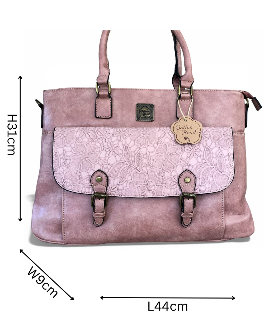 Cotton Road Laptop Bag: PINK PU Leather Lace Print Design