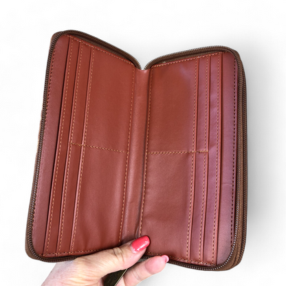 Cotton Road Large TAN PU Leather Wallet with LEOPARD Print