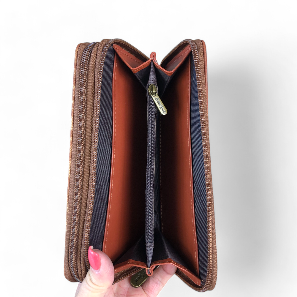 Cotton Road Large TAN PU Leather Wallet with LEOPARD Print