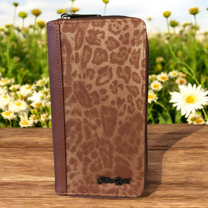 Cotton Road Large TAN PU Leather Wallet with LEOPARD Print