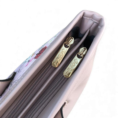 Cotton Road PINK PU LEATHER Handbag with FLORAL Panel