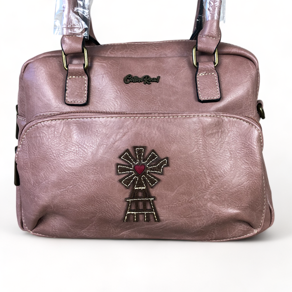 Cotton Road PINK PU Leather Handbag with WINDMILL detailing