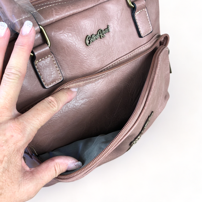 Cotton Road PINK PU Leather Handbag with WINDMILL detailing