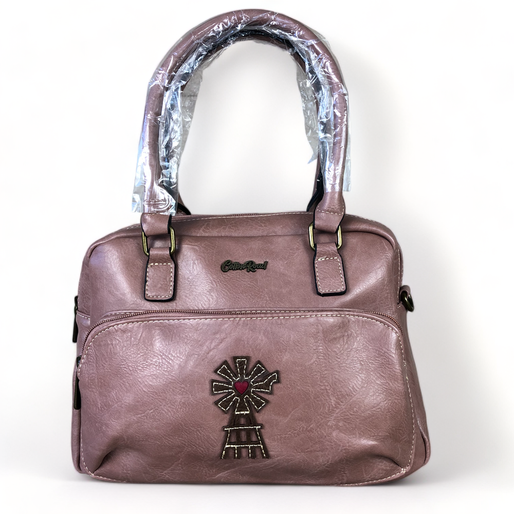 Cotton Road PINK PU Leather Handbag with WINDMILL detailing