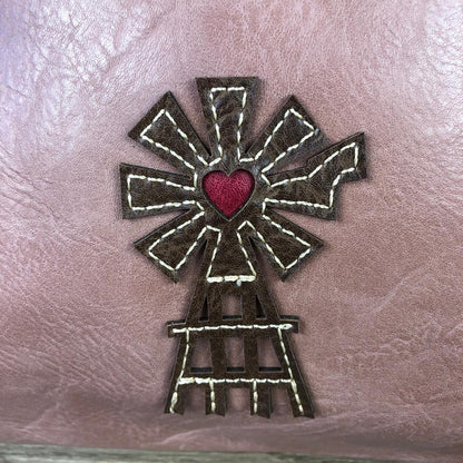 Cotton Road PINK PU Leather Handbag with WINDMILL detailing