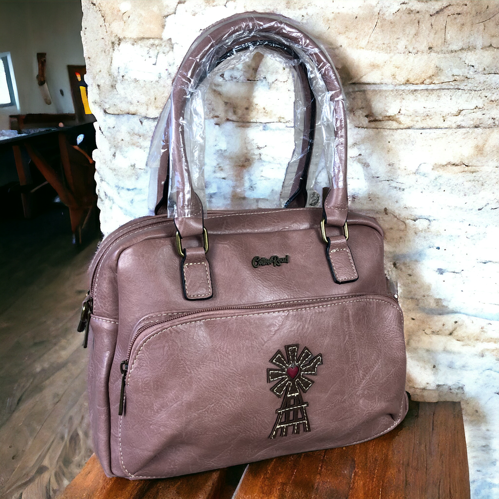 Cotton Road PINK PU Leather Handbag with WINDMILL detailing