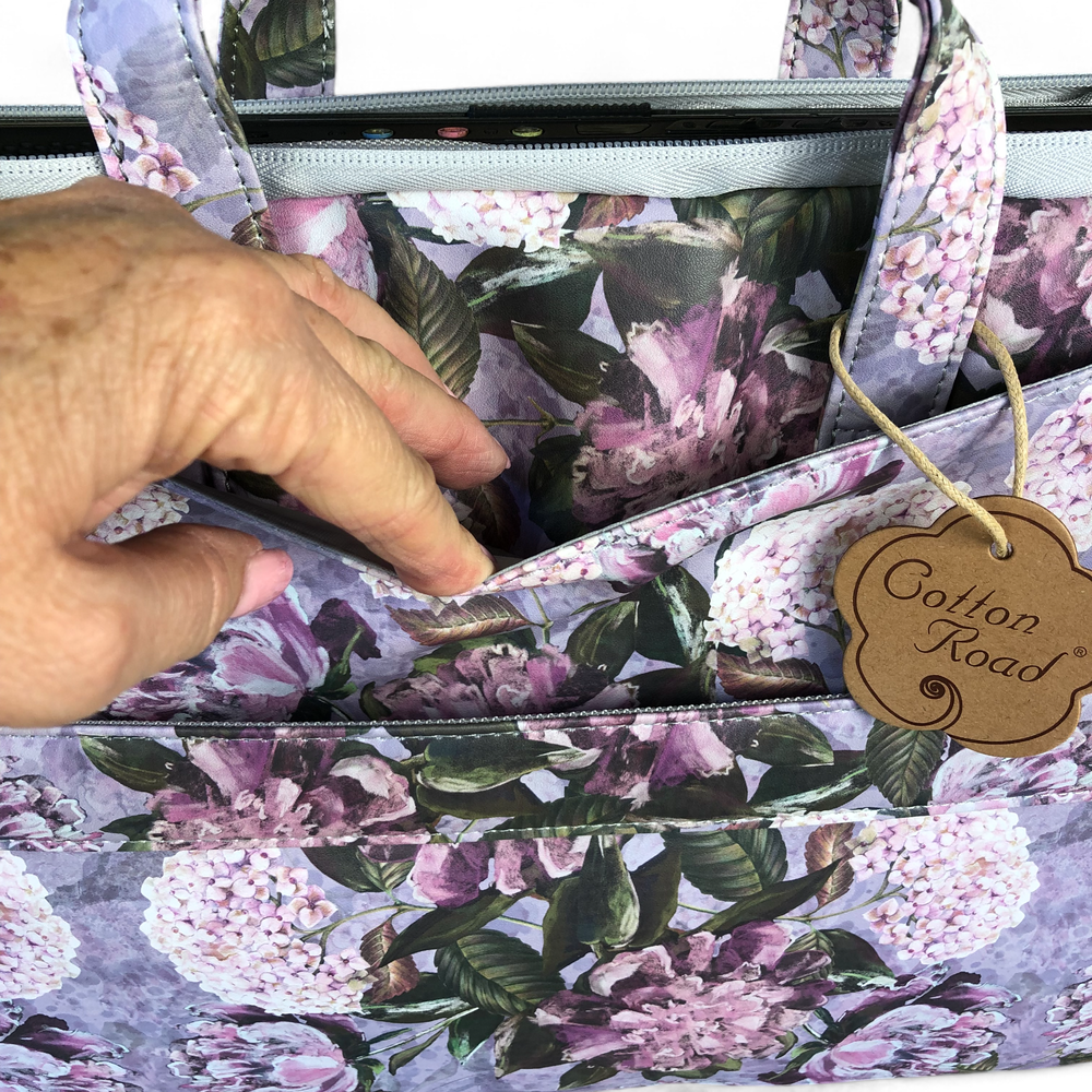 Cotton Road PURPLE FLORAL PVC Laptop Bag / Carry Sleeve with Padded Inner