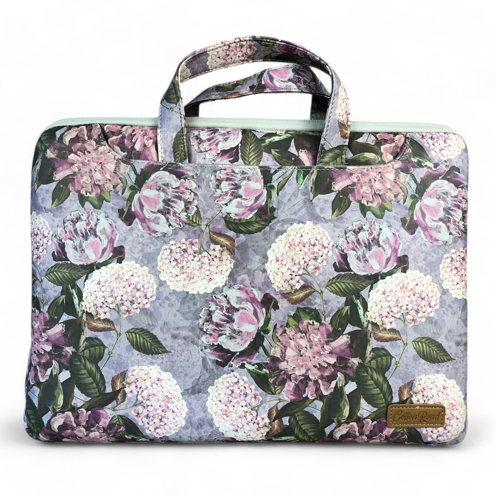 Cotton Road PURPLE FLORAL PVC Laptop Bag / Carry Sleeve with Padded Inner