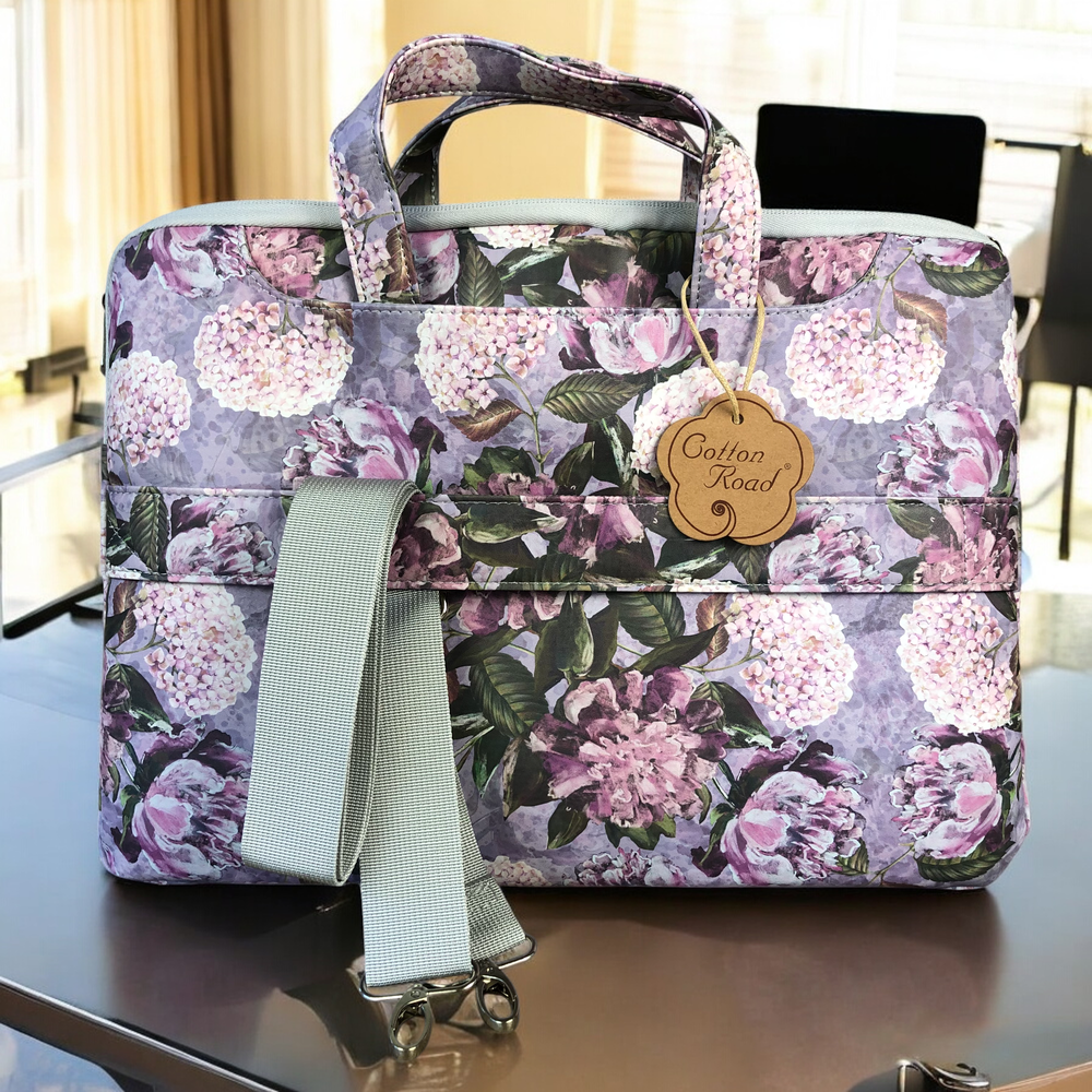 Cotton Road PURPLE FLORAL PVC Laptop Bag / Carry Sleeve with Padded Inner