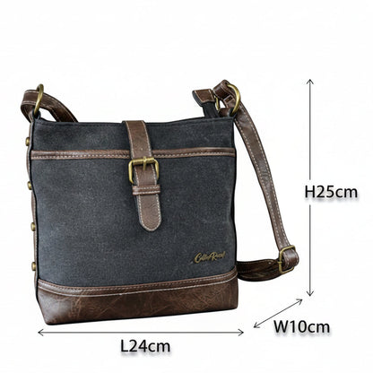 Cotton Road Sling Bag: BLACK Canvas and PU Leather Casual Bag