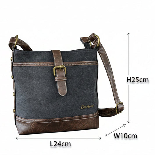 Cotton Road Sling Bag: BLACK Canvas and PU Leather Casual Bag